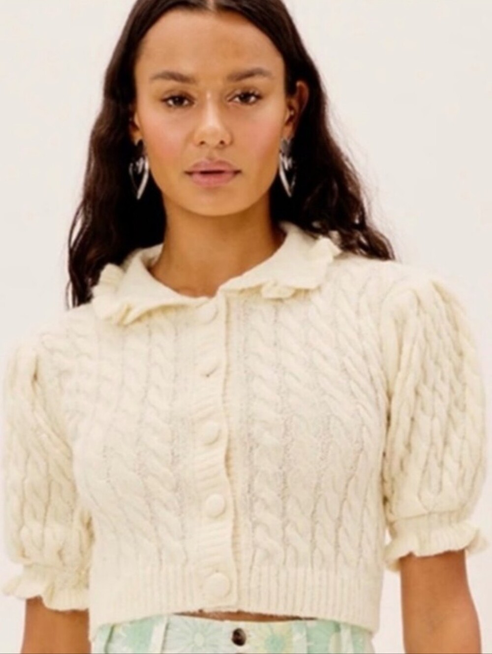 For Love & Lemons Dawn Cardigan Ruffle Collar Cropped Cream Coquette Girl Size S